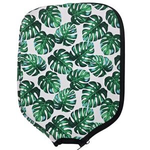 Neoprene Pickleball Paddle Cover Case Protector Monstera Leaf Green White NWOT